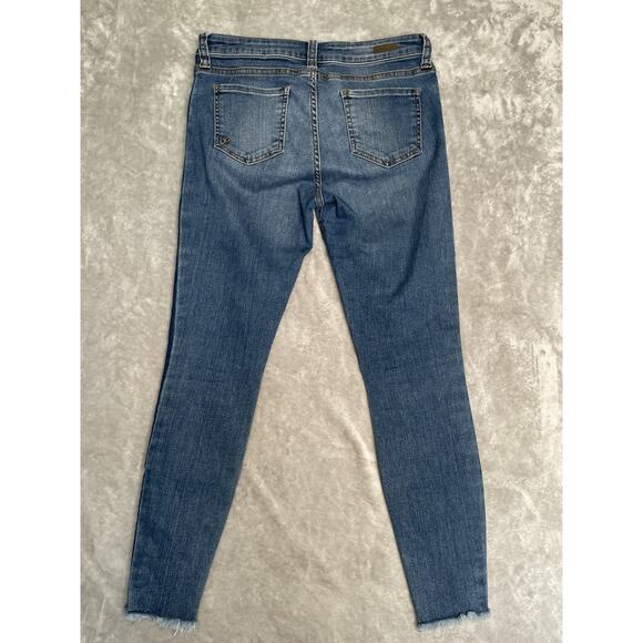 Kut From The Kloth Blue Jeans Womens 6 Ankle Skinny Dark Denim Stripe Frayed Hem - Picture 8 of 9